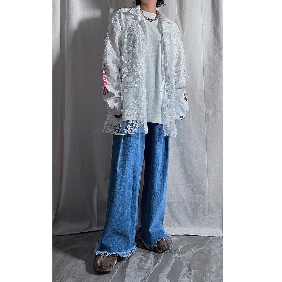 PROVOKE プロヴォーク 半袖 シャツ tulle lace big shirt PV-030052