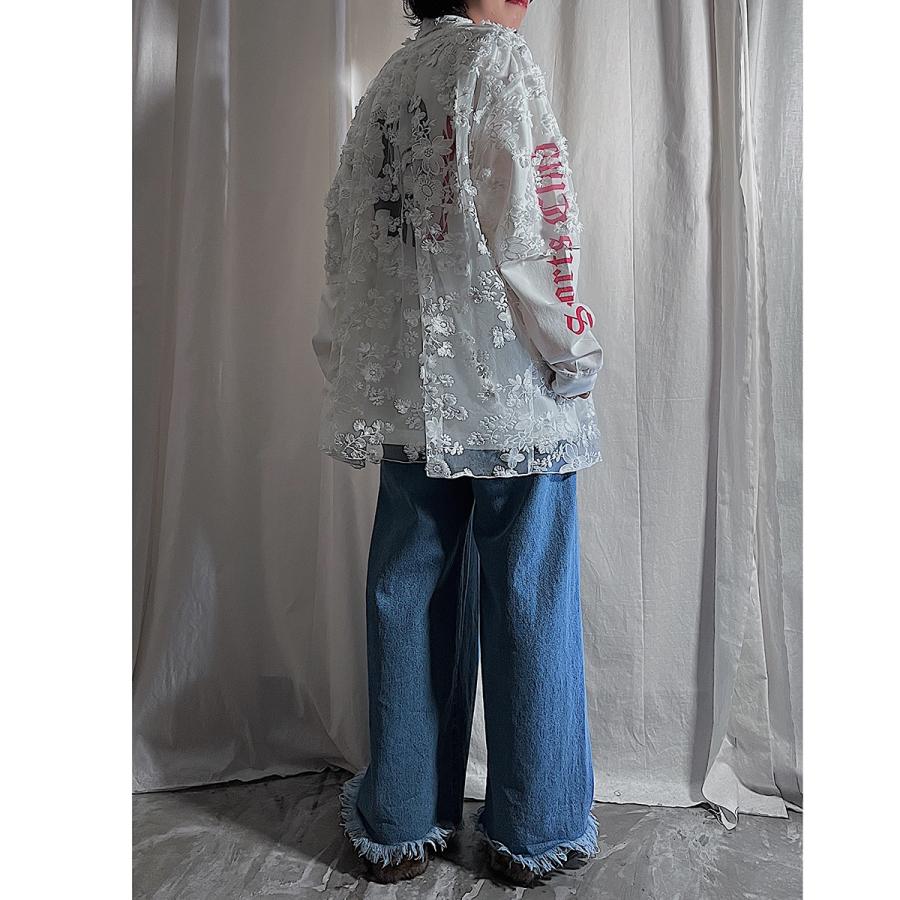 まる出品 PROVOKE プロヴォーク 半袖 シャツ tulle lace big shirt PV
