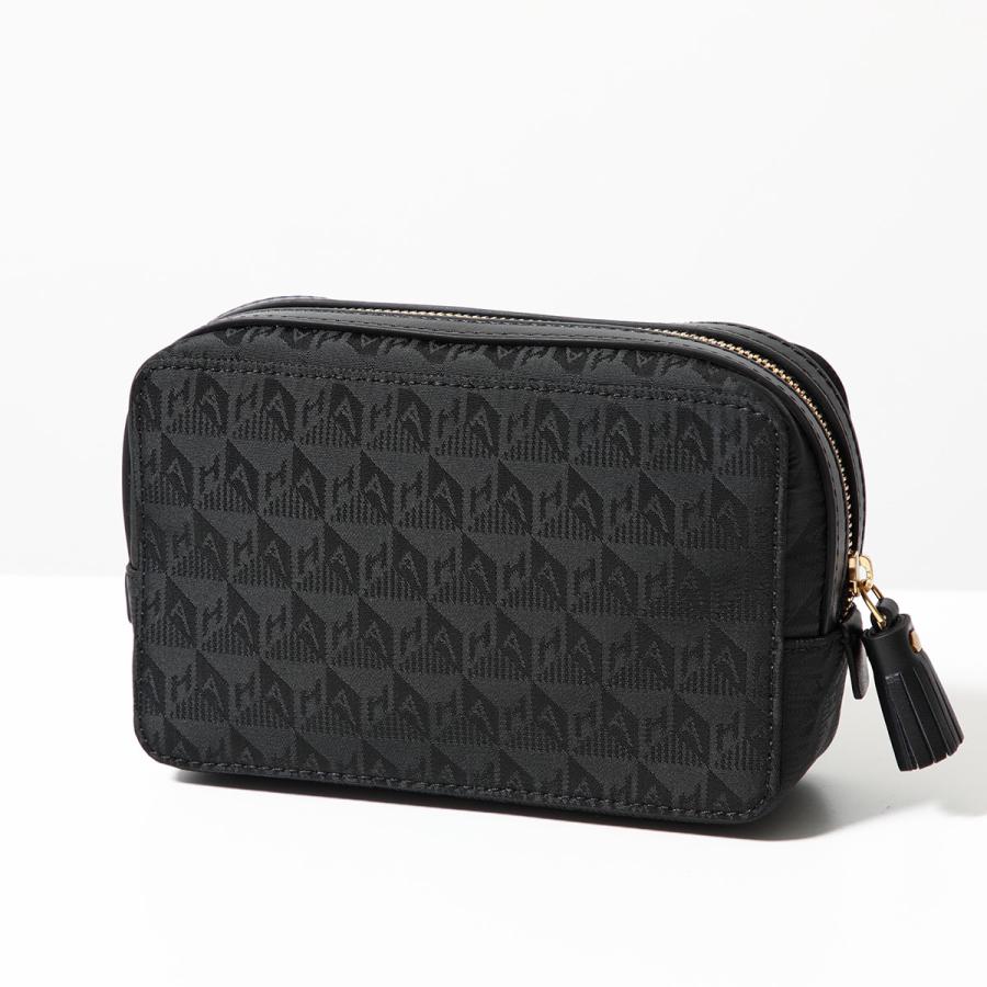 ANNA HINDMARCH ブラックレザーポーチ ANYA HINDMARCH（アニヤ・ハインドマーチ） ポーチ ロゴ ガーリー
