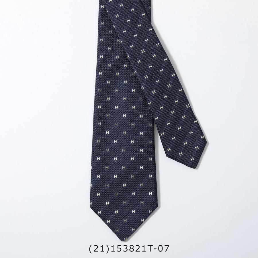 公式 エルメス HERMES シルバーネイビー Hのロゴ柄 シルクネクタイ