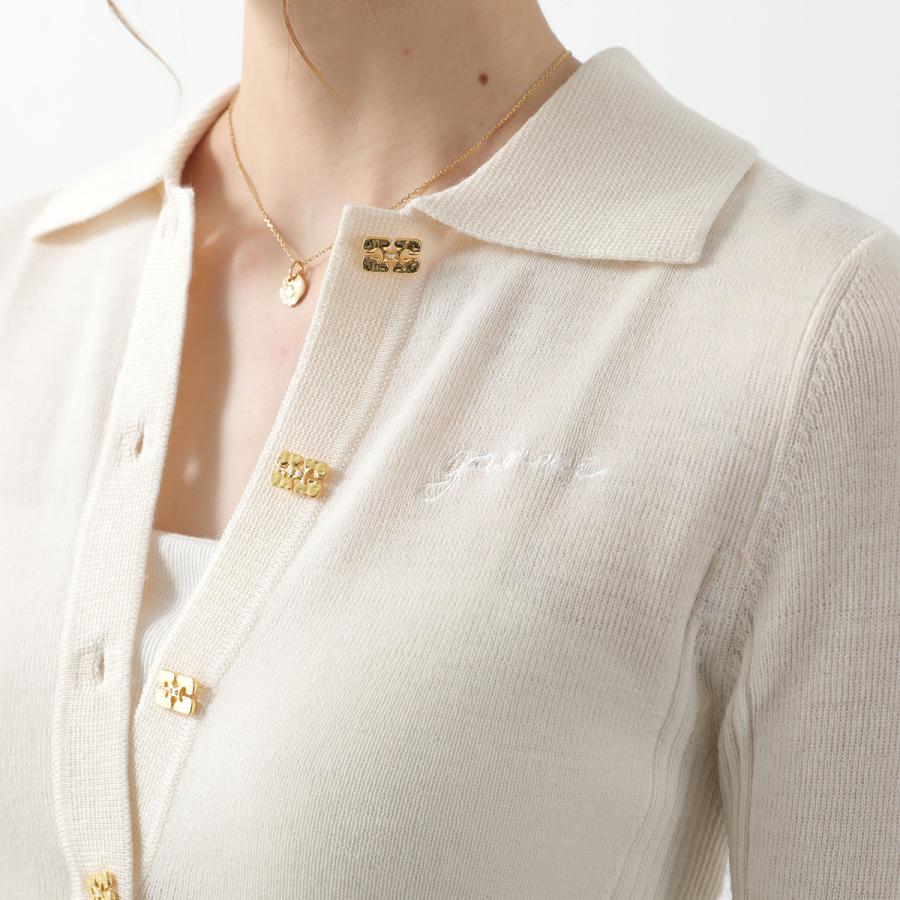 GANNI アイボリー 長袖ポロシャツ ゴールドボタン GANNI アイボリー 長袖ポロシャツ ゴールドボタン GANNI アイボリー