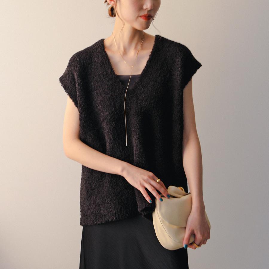 カフネ ブラック ベスト 38新品タグ付き 今期物 15400円 Cafune（カフネ） 切替 ニットベスト 435967 レディース ボア×リブ V