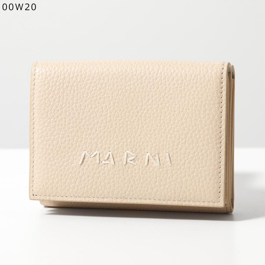 MARNI マルニ 三つ折り財布 PFMO0105U0 PFMI0097U0 P6533 レディース レザー ミニ財布 ロゴ刺繍の画像
