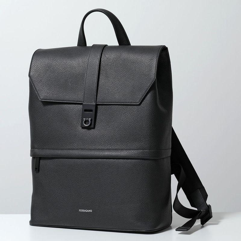 【美品】サルヴァトーレフェラガモ リュック ナイロン レザー ガンチーニ 黒 FERRAGAMO（フェラガモ） バックパック 24 1620 メンズ レザー