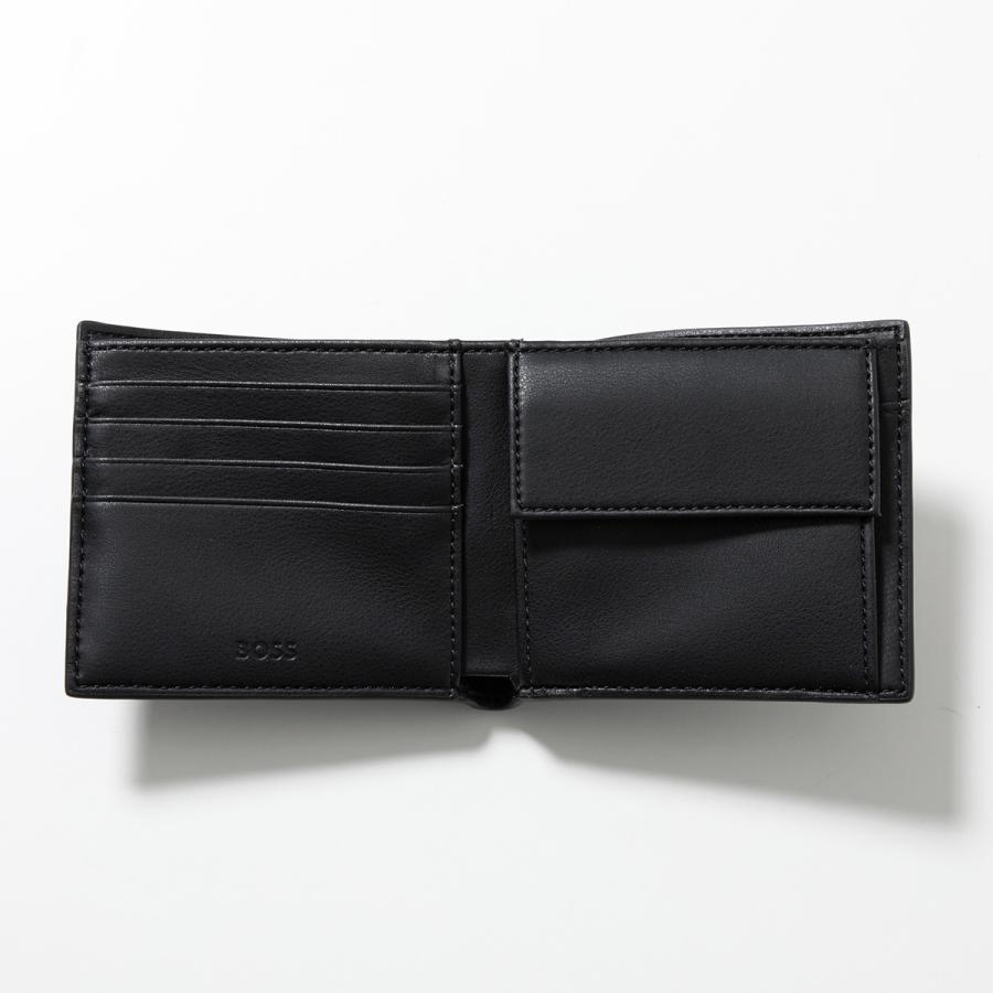 【未使用級 現行】ヒューゴボス　二つ折り財布　ストライプ　ロゴ金具　本革　黒 HUGO BOSS（ヒューゴ・ボス） 二つ折り財布 50517067 メンズ フェイク