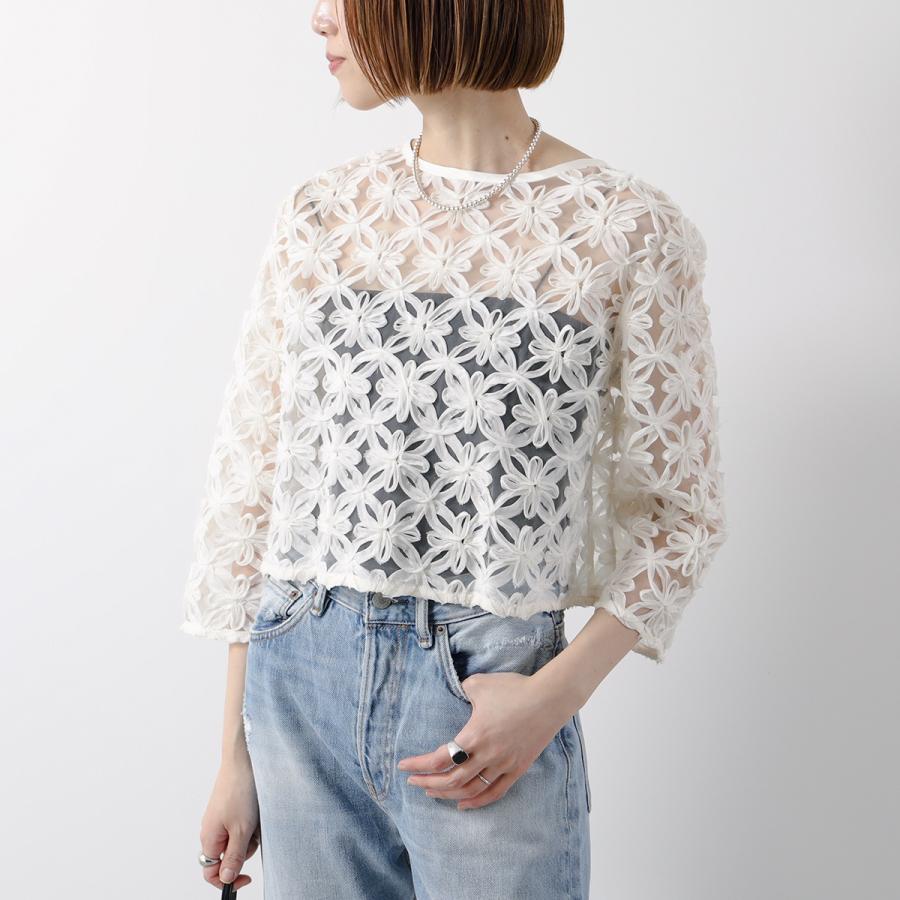anana アナナ ブラウス a51-062 レディース 2WAY 花柄 刺繍 レース フラワー チュール シアー カラー2色 セレモニー対応可の画像