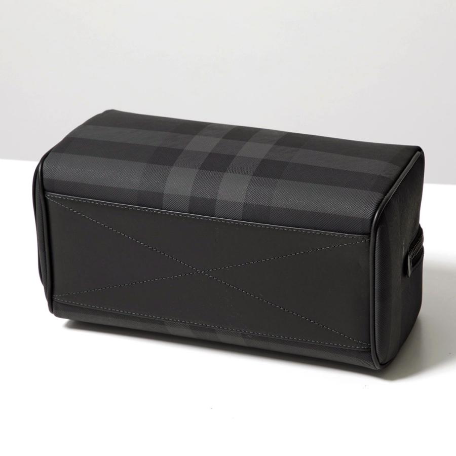 【美品】BURBERRY ロンドンチェック トラベルポーチ チェック＆レザー トラベルポーチ (チャコール) - メンズ, キャンバス