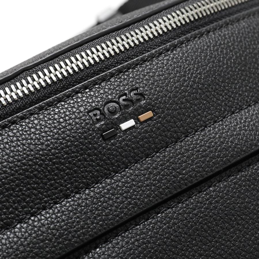 美品未使用　HUGO BOSS ストライプ ボディバッグ エンボスレザー 黒 HUGO BOSS（ヒューゴ・ボス） HUGO BOSS BLACK ヒューゴボスブラック