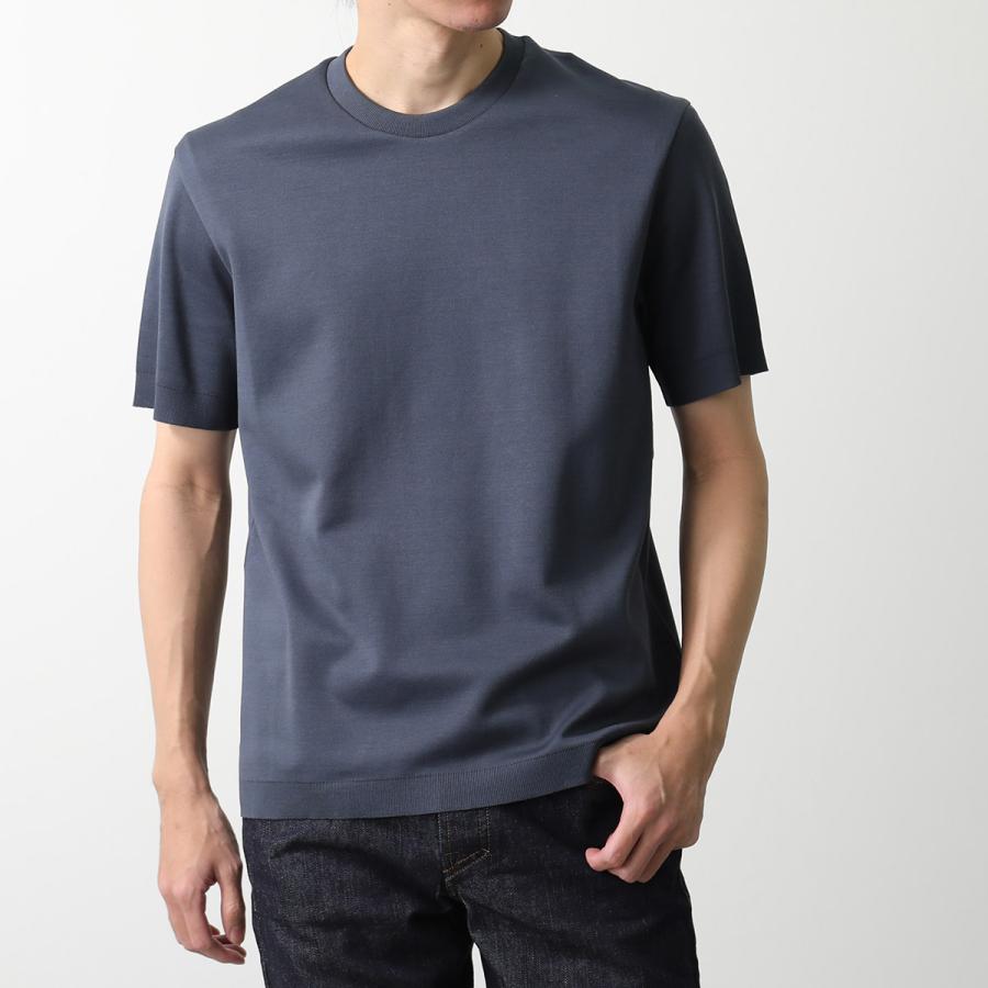 半額　HERNO ヘルノダークブルー半袖ニット　 Tシャツ 48 L リブ　綿 HERNO（ヘルノ） Tシャツ JG000206U 52059 メンズ 半袖 カットソー