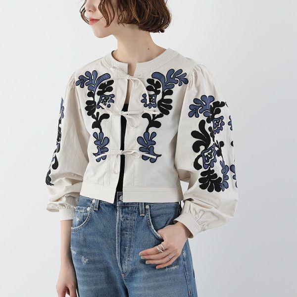 極美品　Sara mallika サラマリカ　コットンブロックパターンチュニック sara mallika（サラ マリカ） シャツブルゾン Cotton Linen Patchwork