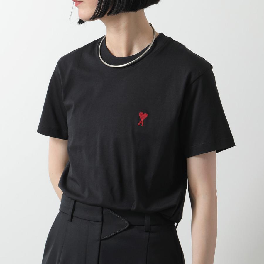 AMI パリス アミドクール 黒 T シャツ ハート A 刺繍 半袖 ユニセック アミ・パリス de Coeur ロゴ 刺繍 半袖シャツ 4色兼用 男女兼用