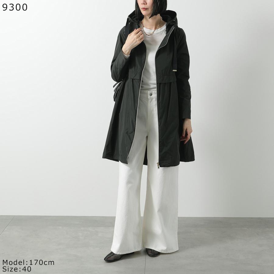ヘルノ 袖シャーリング　スプリング　ロングコート ブラック 38　フーディ HERNO（ヘルノ） コート GC000444D 12483 レディース フード付き 撥水