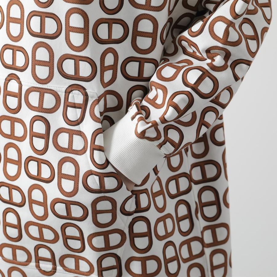 HERMES エルメス 24SS シェーヌダンクル ロゴ コットン ワンピース フーディー パーカー レディース ブラウン/ホワイト 4E4526DD HERMES - HERMES エルメス 24SS シェーヌダンクル ロゴ コットン