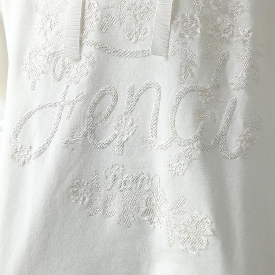 FENDI フェンディ パーカー FS6972 A1VQ レディース プルオーバー スウェット 長袖 スパンコール ロゴ 刺繍 コットン チュニック フード付き F0ZNM/WHITEの画像
