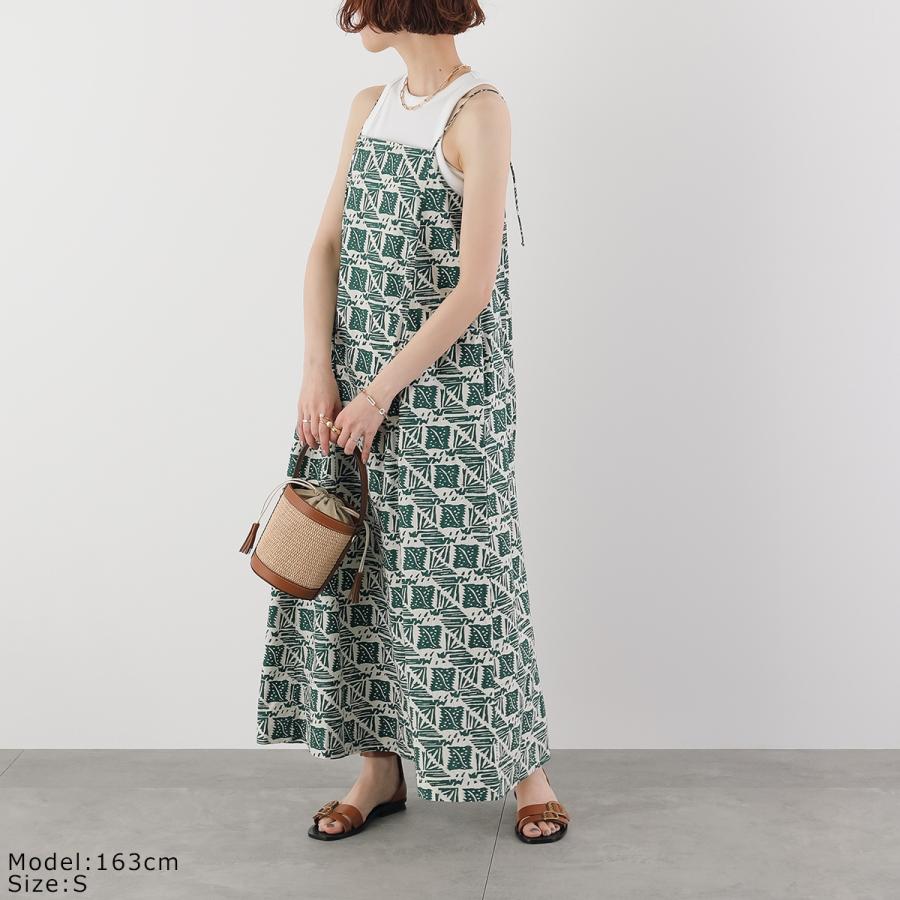 Sara mallika サラマリカ ワンピース Cotton Poplin Print Cami Dress 020551SM1 レディース キャミソール コットン 幾何学柄 マキシ丈 Aライン GREENの画像