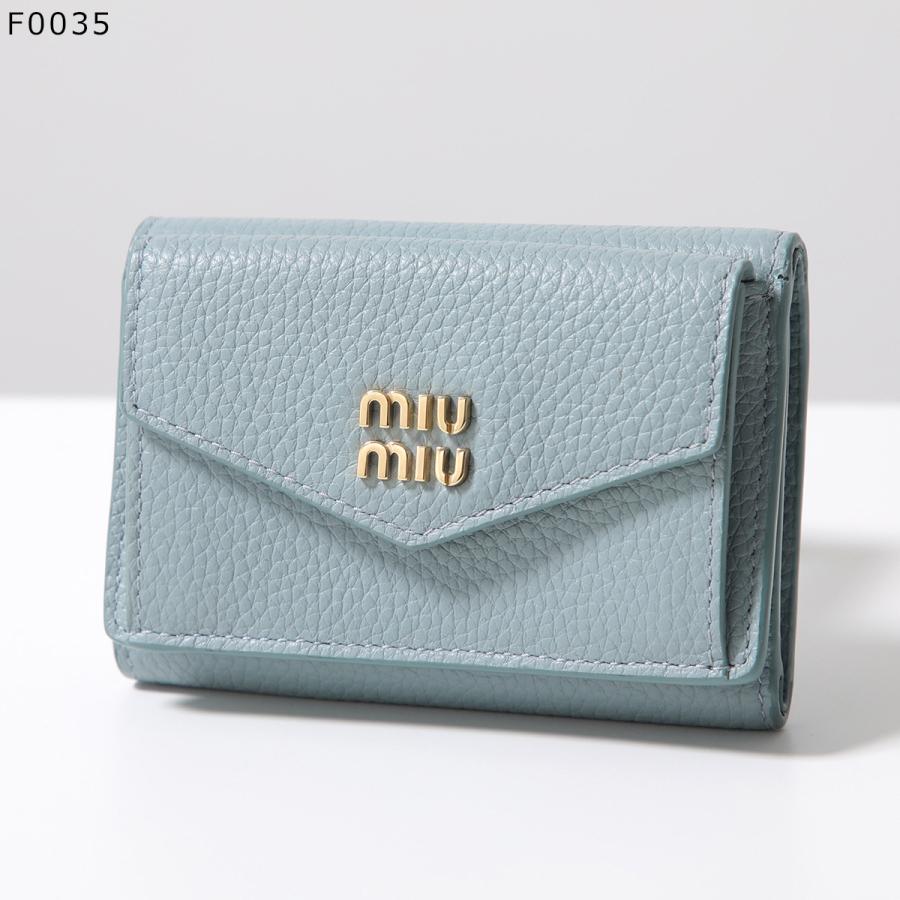 極美品✨ FRID搭載✨ミュウミュウ 三つ折り財布 ヴィッテロダイノ ネイビー miu miu（ミュウミュウ） 三つ折り財布 5MH021 ADT7 レディース ヴィッ