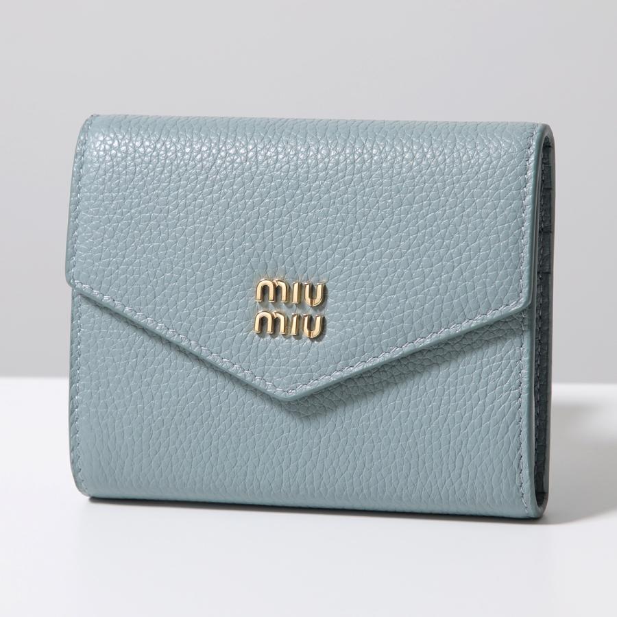 Miu Miu ロゴ レザー ヴィッテロダイノ コンパクトウォレット 二つ折財布 5MH040 ブルー (204502