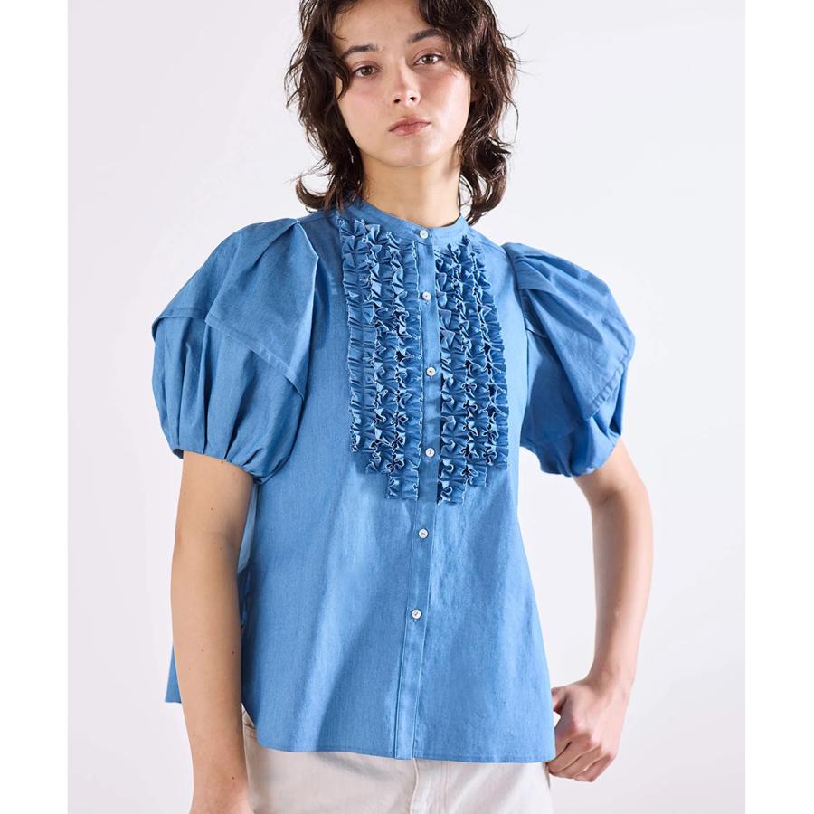 美品 Marilyn Moonマリリンムーン タックフリルブラウス ブルー Marilyn Moon（マリリンムーン） ブラウス modern tuck frill volume