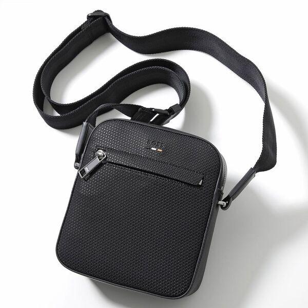 新品ヒューゴボスグレインショルダーバッグラバーロゴパッチフェイクレザー正規品 HUGO BOSS（ヒューゴ・ボス） ショルダーバッグ Ray M NS Zip 50541518