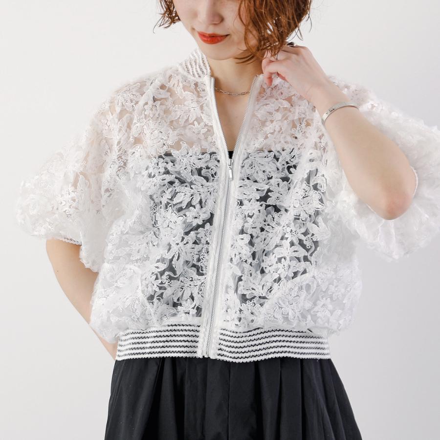 エムズグレイシー カットソー 七分袖 花柄 刺繍 シースルー シアー 38 白 4e269f01bde8162cd6939e145c0f9d