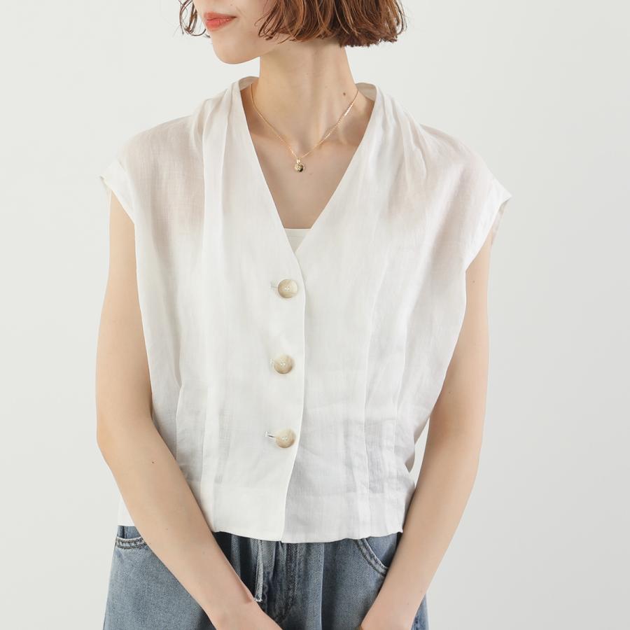 PASSIONE（パシオーネ） ベスト 526923 レディース リネン Vネック