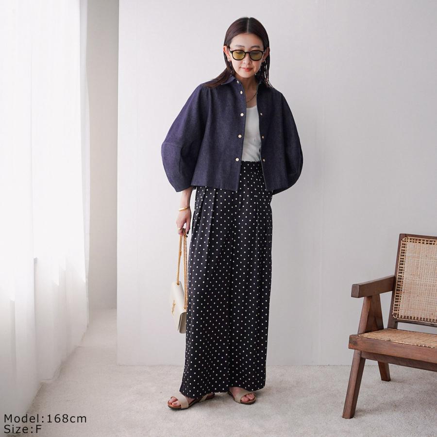 anana アナナ タックパンツ a99-007 レディース ドット柄 ハイウエスト ストレート ワイドパンツ イージーパンツ 水玉 DOTSの画像