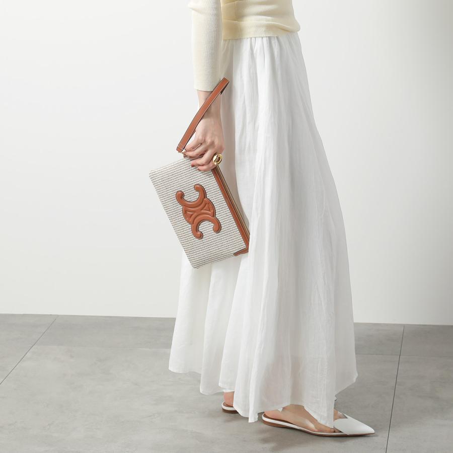 CELINE セリーヌ クラッチバッグ Small Pouch with strap 10J502FCT.02BG レディース ストライプ トリオンフ リストレット付き 鞄 Beigeの画像
