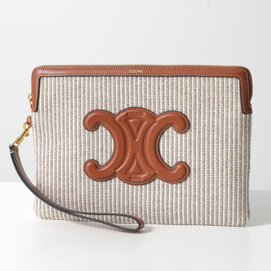 CELINE セリーヌ クラッチバッグ Small Pouch with strap 10J502FCT.02BG レディース ストライプ トリオンフ リストレット付き 鞄 Beigeの画像