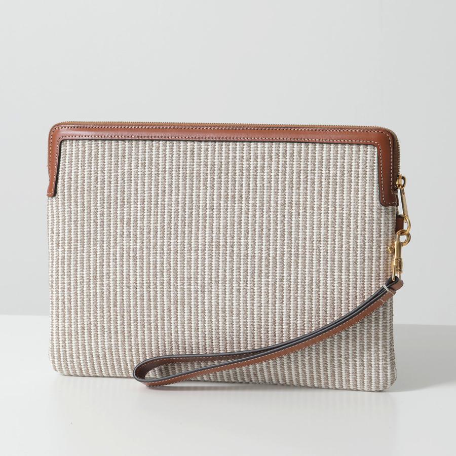 CELINE セリーヌ クラッチバッグ Small Pouch with strap 10J502FCT.02BG レディース ストライプ トリオンフ リストレット付き 鞄 Beigeの画像