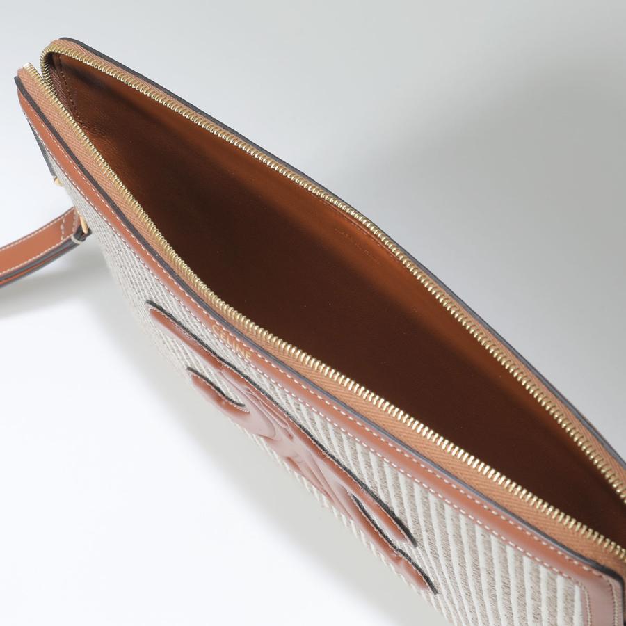 CELINE セリーヌ クラッチバッグ Small Pouch with strap 10J502FCT.02BG レディース ストライプ トリオンフ リストレット付き 鞄 Beigeの画像