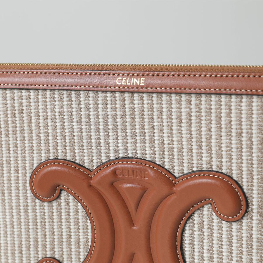 CELINE セリーヌ クラッチバッグ Small Pouch with strap 10J502FCT.02BG レディース ストライプ トリオンフ リストレット付き 鞄 Beigeの画像