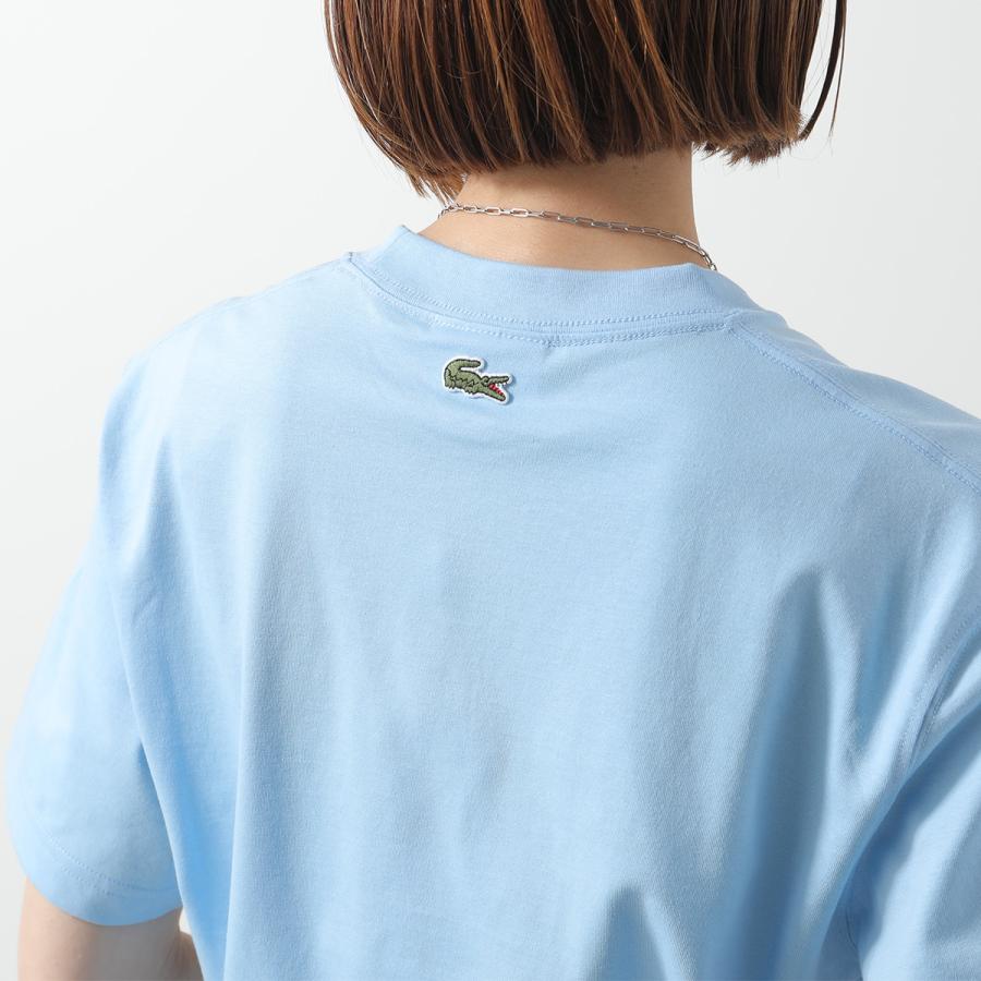 新品同様 LACOSTE ラコステ コットンブレンドTシャツ カットソー ワイド ロゴ 刺繍 34 ネイビー レディース 古着 中古 USED LACOSTE（ラコステ） tシャツ ヘビイーオンス コットン ワイド