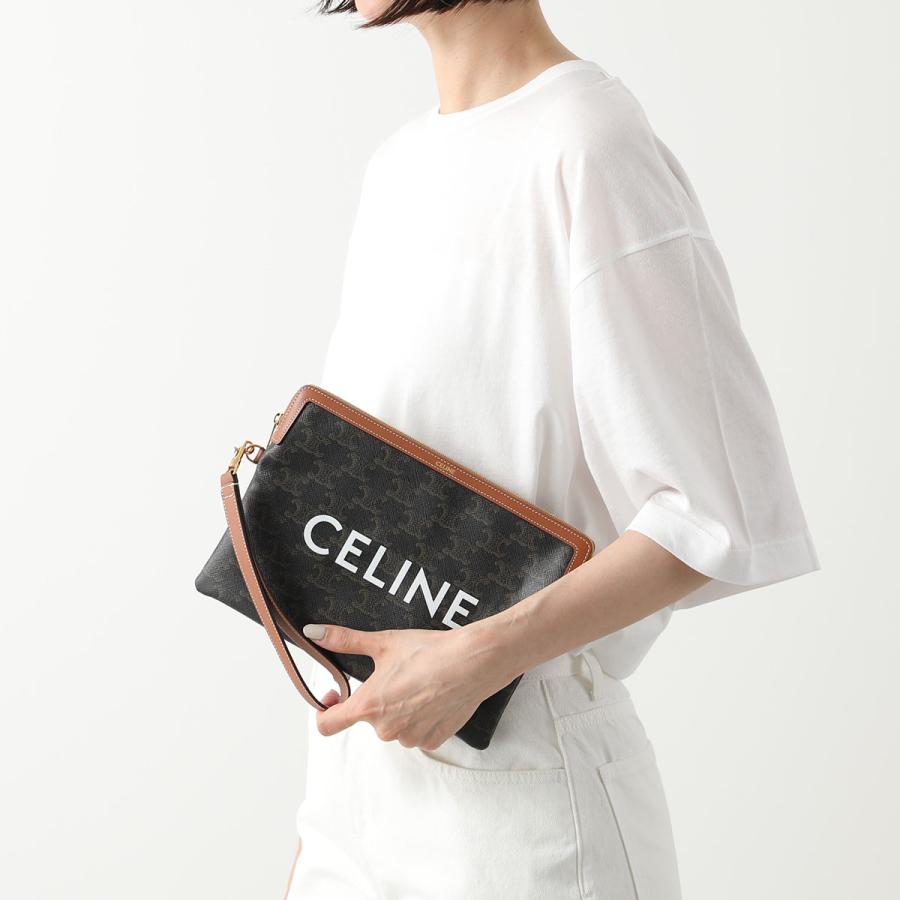 CELINE セリーヌ クラッチバッグ 10J502FES.04LU 10J502BZQ.04LU レディース スモールポーチ トリオンフ レザー キャンバス ストラップ付 ロゴ プリント 鞄の画像