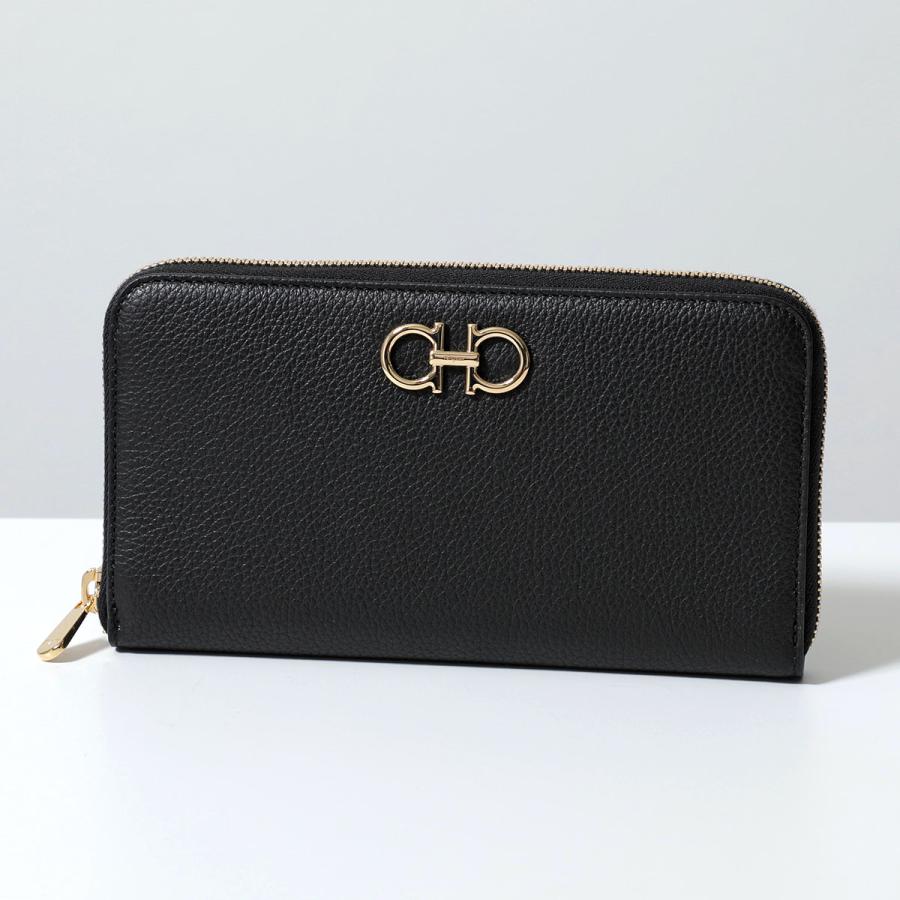 Ferragamo フェラガモ 財布 ガンチーニ ブラック シルバー レディース FERRAGAMO（フェラガモ） ラウンドファスナー長財布 220405 レディース