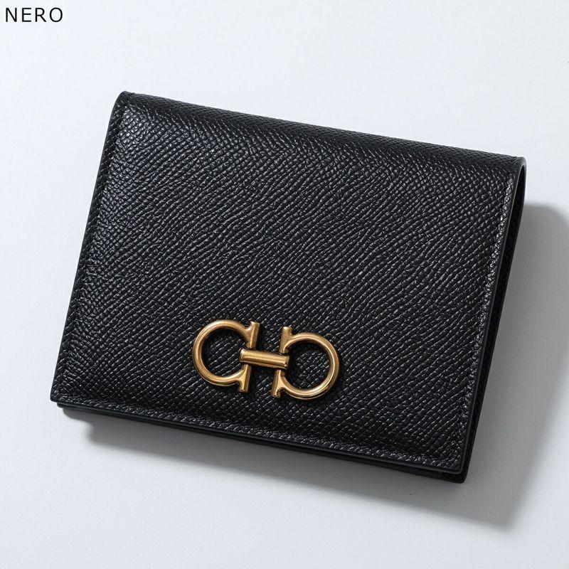 【極美品】 Ferragamo レザー 二つ折り財布 ガンチーニ ブラック 黒 FERRAGAMO（フェラガモ） 二つ折り財布 THE GANCINI ガンチーニ 22D780