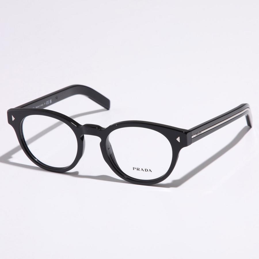 PRADA プラダ メガネ VPR A14 メンズ レディース ボストン型 セルフレーム フルリム めがね 眼鏡 ロゴ アイウェア 黒縁メガネ 伊達メガネ 16K-1O1/BLACKの画像