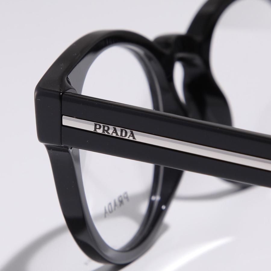 PRADA プラダ メガネ VPR A14 メンズ レディース ボストン型 セルフレーム フルリム めがね 眼鏡 ロゴ アイウェア 黒縁メガネ 伊達メガネ 16K-1O1/BLACKの画像
