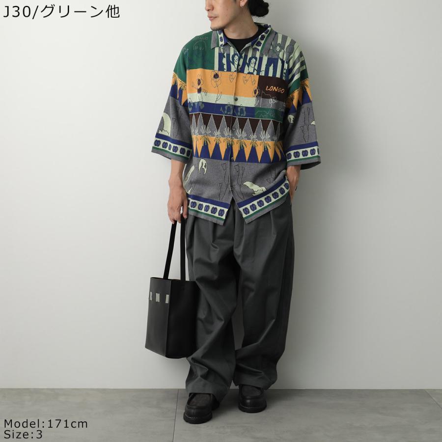 LONGO ロンゴ ニット S022106L メンズ コットン サマーニット シャツ 七分袖 ロゴ 総柄 イタリア製 オーバーサイズ カラー3色