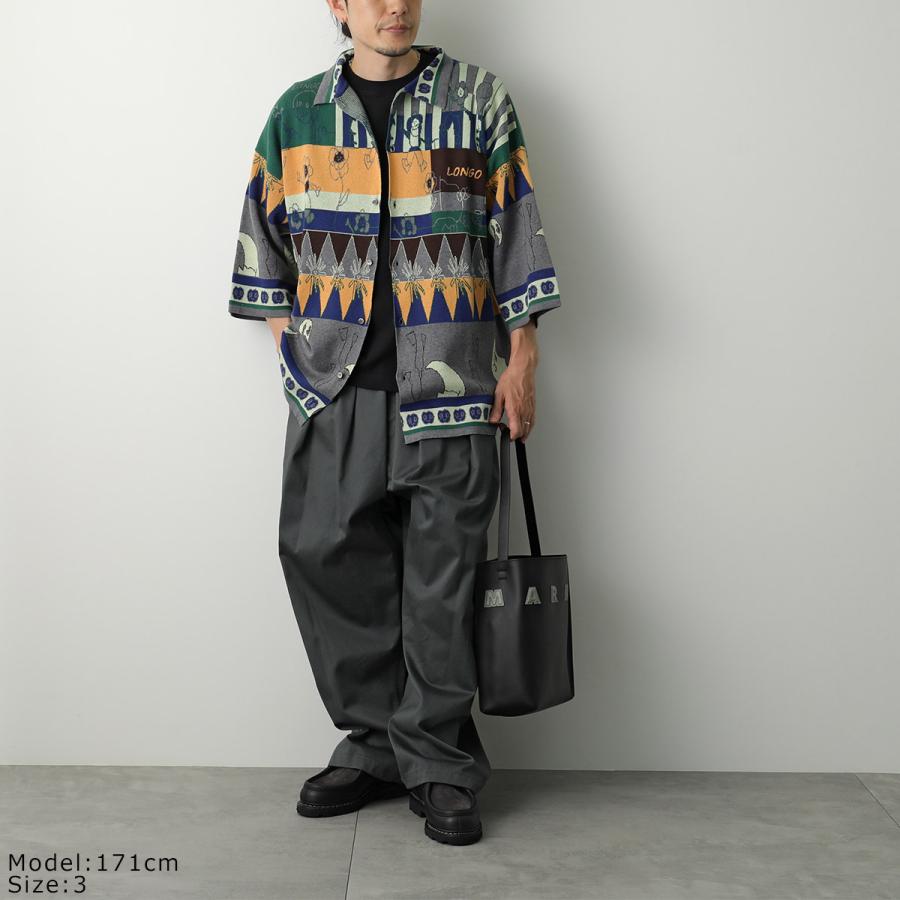 LONGO ロンゴ ニット S022106L メンズ コットン サマーニット シャツ 七分袖 ロゴ 総柄 イタリア製 オーバーサイズ カラー3色