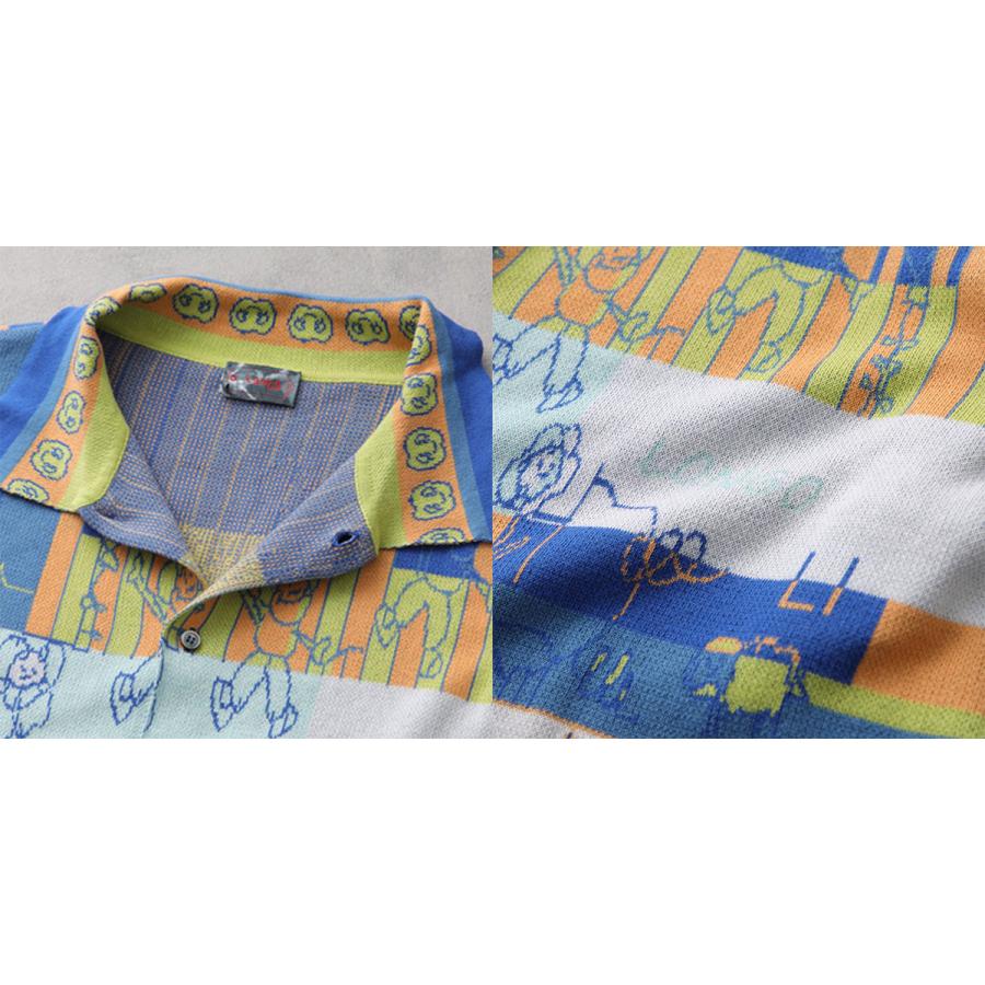 LONGO ロンゴ ニット S022106L メンズ コットン サマーニット シャツ 七分袖 ロゴ 総柄 イタリア製 オーバーサイズ カラー3色