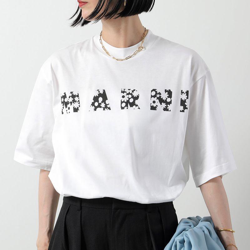 MARNI マルニ Tシャツ HUMU0223IP USCX50 レディース 半袖 カットソー コットン クルーネック ロゴT 花 FLW01/LILY-WHITE