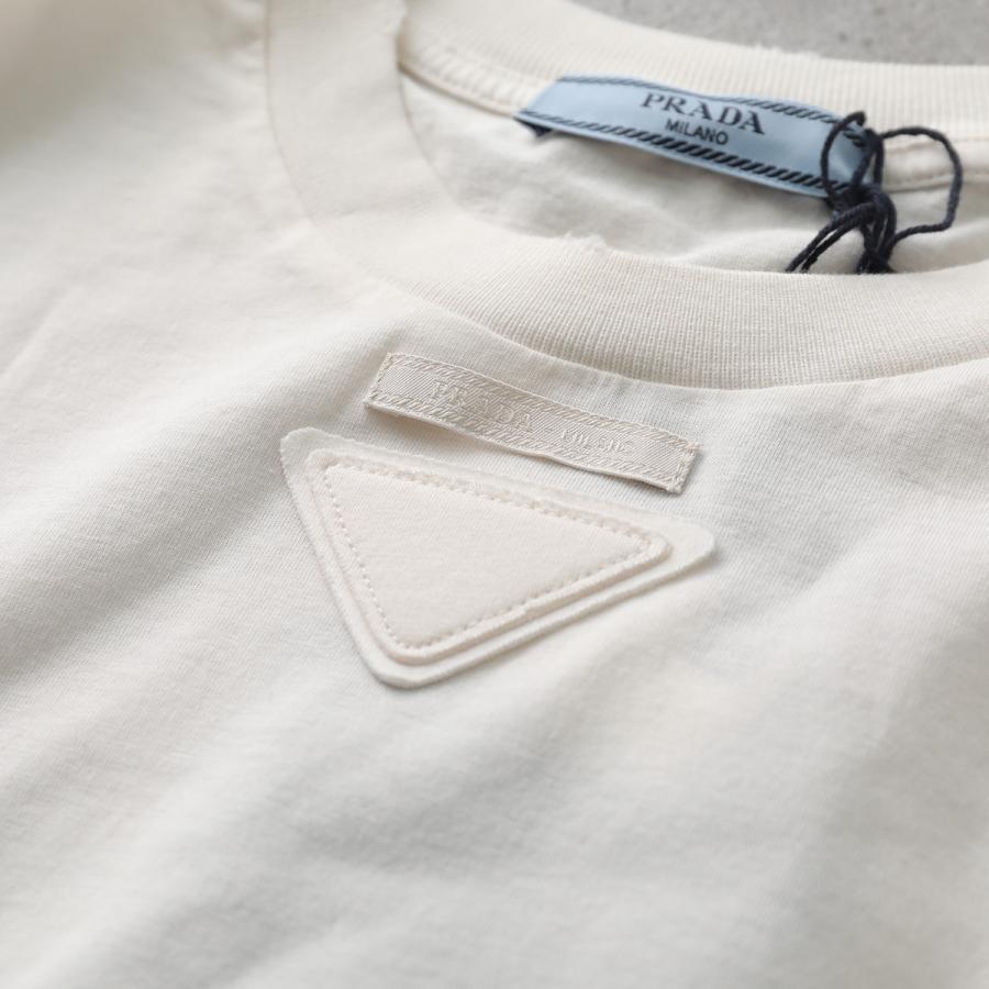 PRADA プラダ Tシャツ 3558A 12ZB レディース チュニック丈 コットン カットソー トライアングルロゴ パッチ クルーネック 3558A12ZBF0018の画像