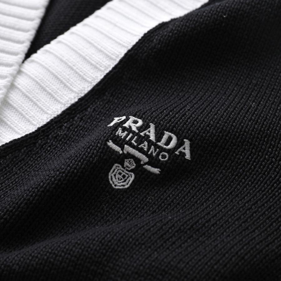 PRADA プラダ クロップドコットンカーディガンP25I04 現行 Black/White Cropped cotton cardigan | PRADA - United States