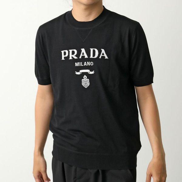 プラダ　ニットシャツ黒Mイタリア製 PRADA（プラダ） ニット UMB272 1075 メンズ クルーネック ウール 半袖