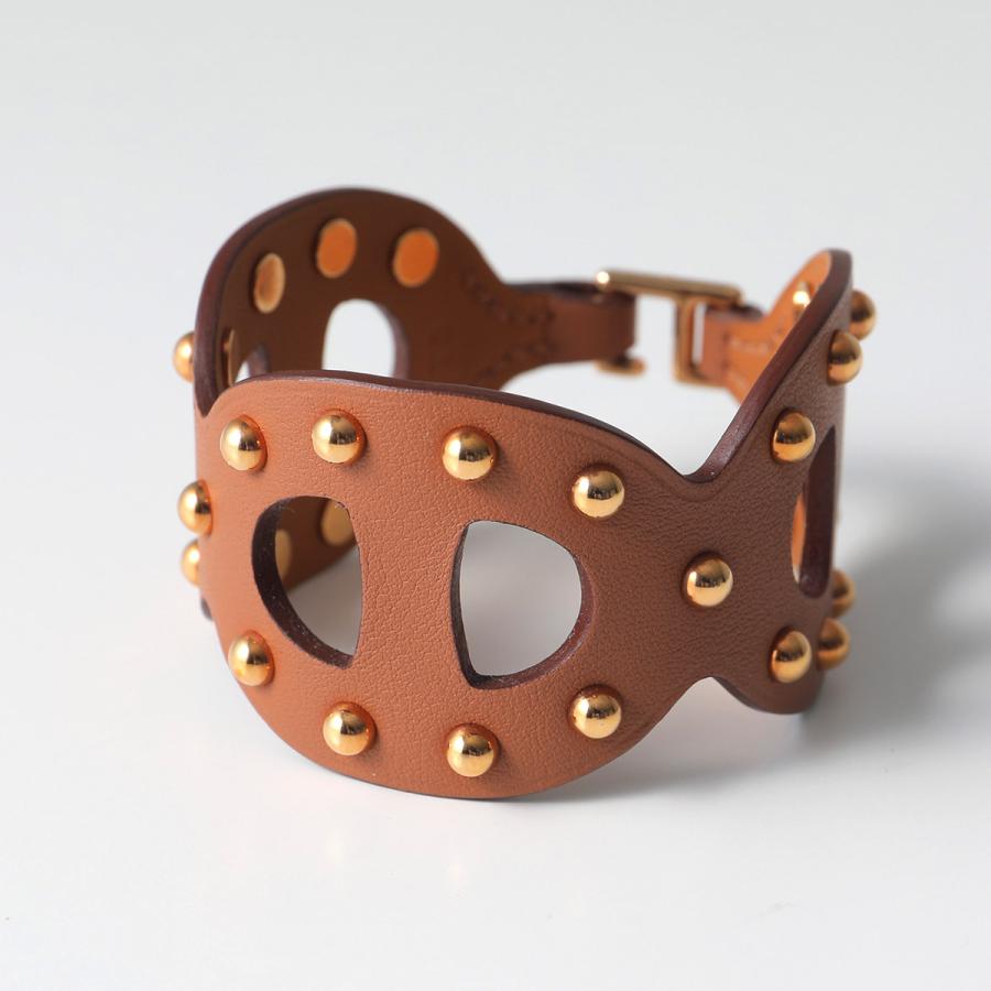 HERMES エルメス ブレスレット シェーヌダンクル 010669CD レディース スイフト レザー ドットメタル マキシベルト U刻印 GD GOLDの画像