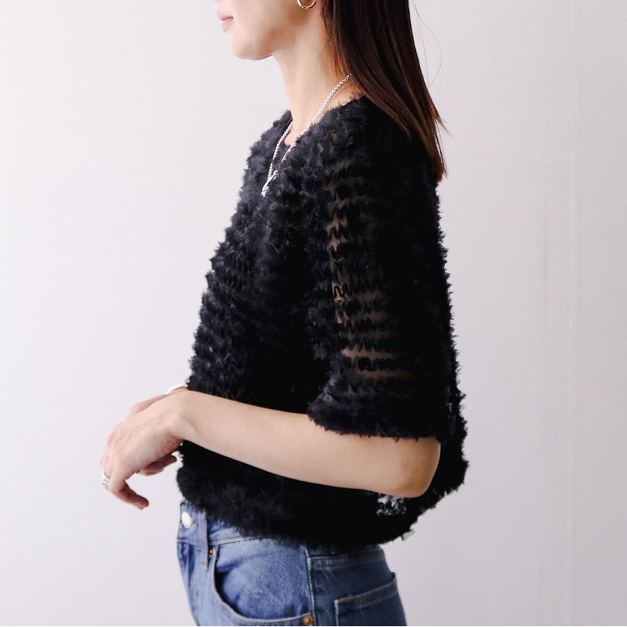 anana アナナ ブラウス a59-033 レディース 3Dチュール フリル 5分袖 クロップド丈 クルーネック カラー2色の画像