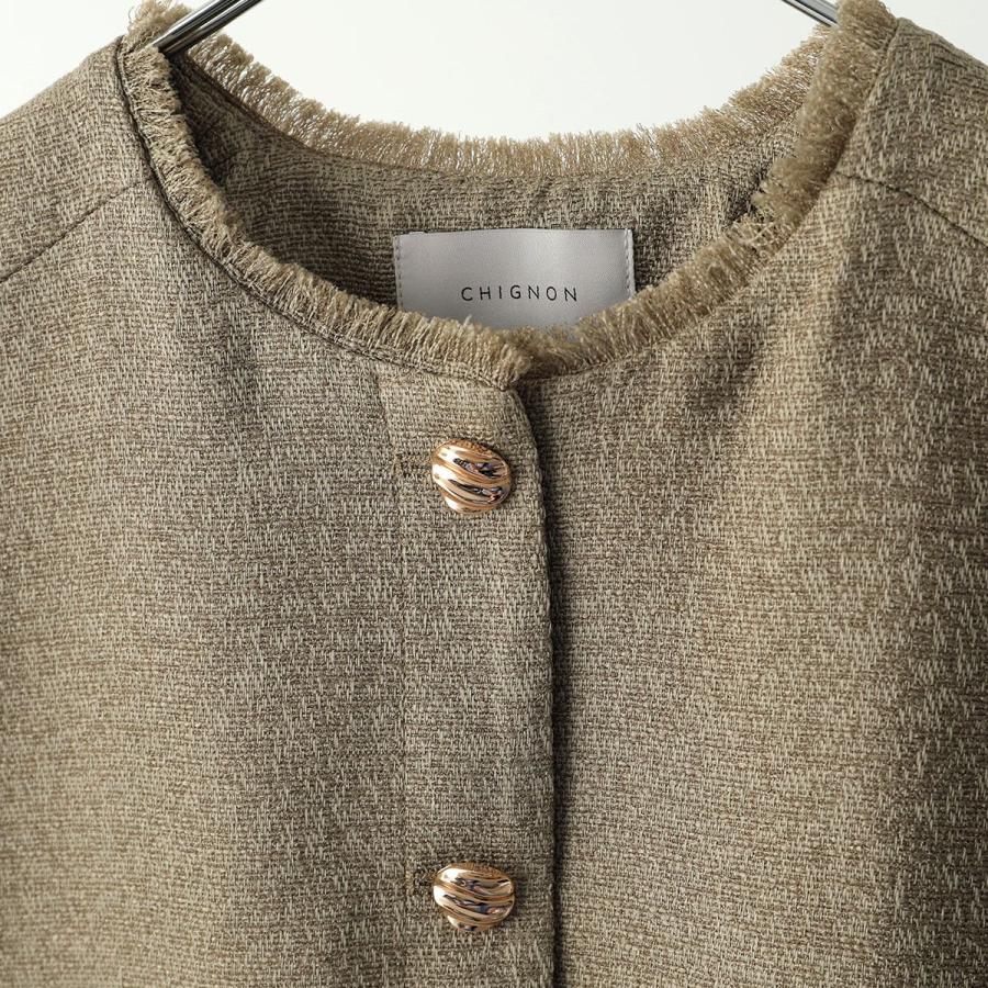 CHIGNON（シニヨン） ベスト 4654-037MK レディース ツイード フリンジ