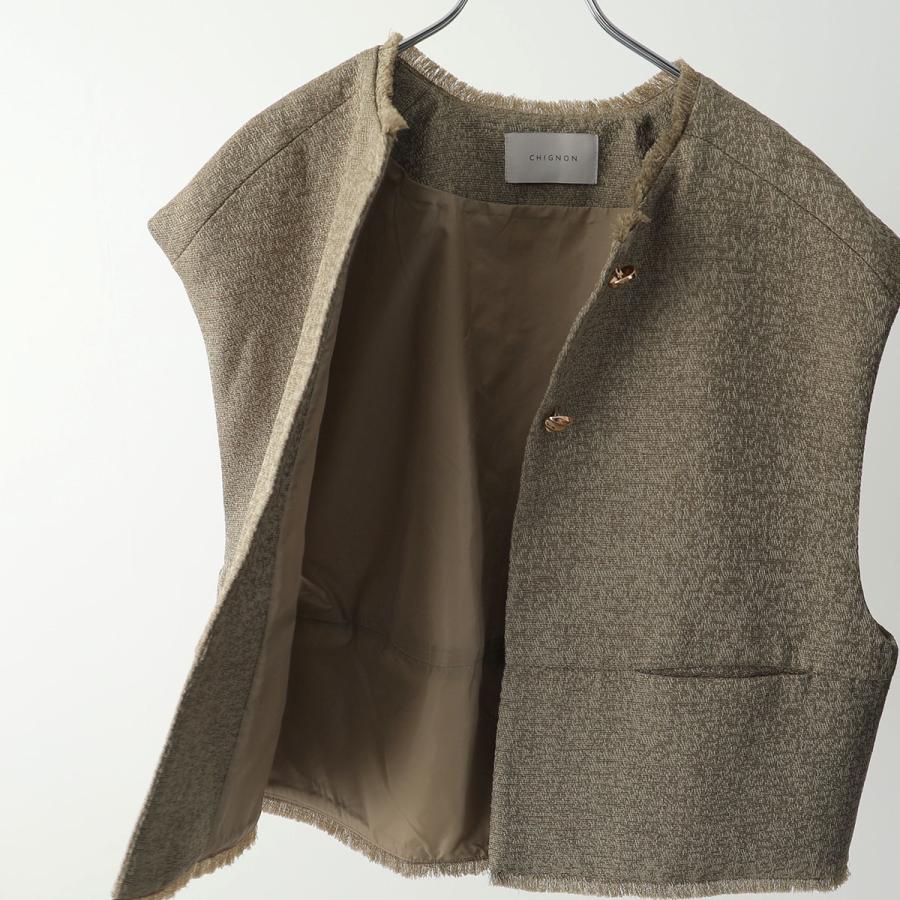 CHIGNON（シニヨン） ベスト 4654-037MK レディース ツイード フリンジ