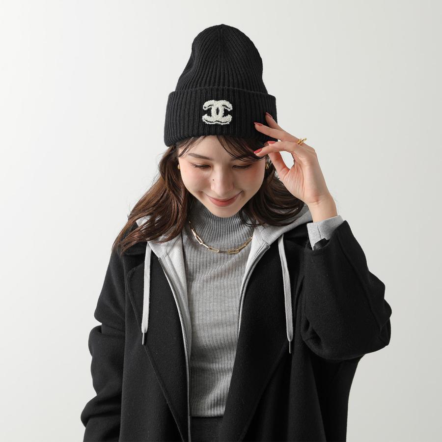 【未使用展示品】シャネル　カシミア　ココマーク　ニット帽　キャップ　ツイード 未使用展示品】シャネル カシミア ココマーク ニット帽 キャップ