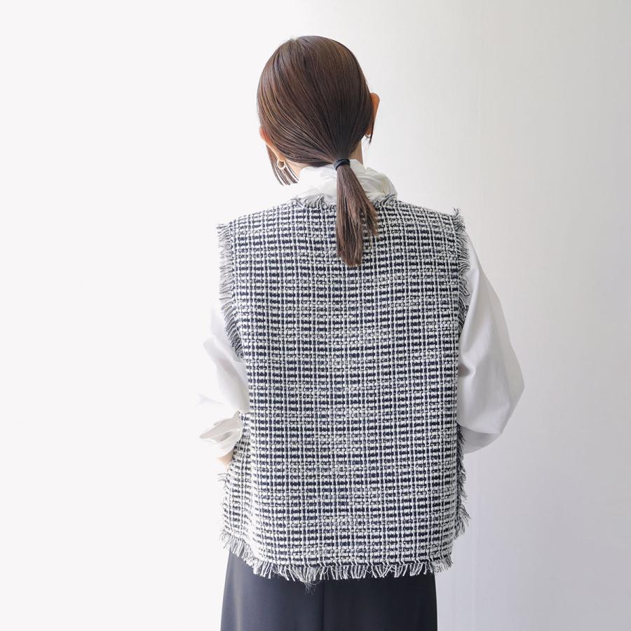【お値下げ】ANAYI フリンジ付き　ツイード　 ベスト　ジレ 36 アナイANAYI ツィードフリンジジレツイードベスト36